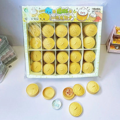 Crystal Mini Dumpling & Steamed Bun Squishy Set - Soft Squeeze Stress Relief Fidget Toys with Steamer, Party Favors & Gifts