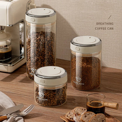 500/1100/1700ml Glass Coffee Bean Storage Jars — Vacuum Sealed, Airtight & Moisture-Proof Container with CO2 Valve for Kitchen