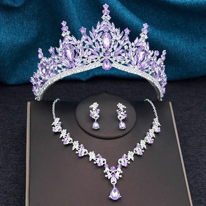 Princess Crown Bridal Jewelry Set - Tiara, Necklace and Earrings for Weddings and Prom