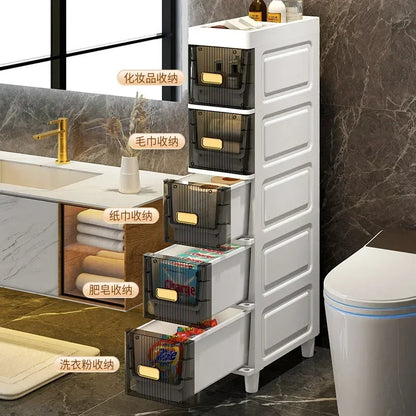 Transparent Bathroom Storage Cabinet – Luxury Visible Light Floor-Mounted Dustproof Narrow Organizer