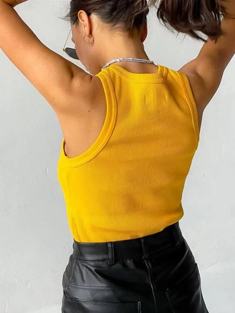 Ribbed Knit Summer Tank Top - Women's Casual Off-Shoulder Basic Vest Shirt