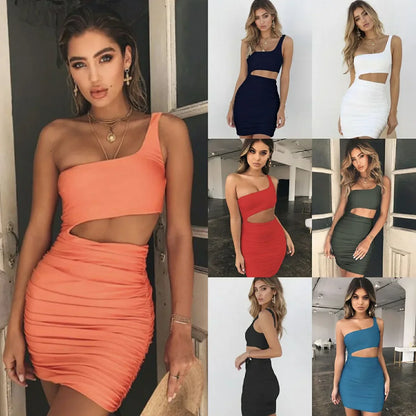Women’s Sexy One-Shoulder Bodycon Dress – Sleeveless Club Wrap Chest Summer Skirt