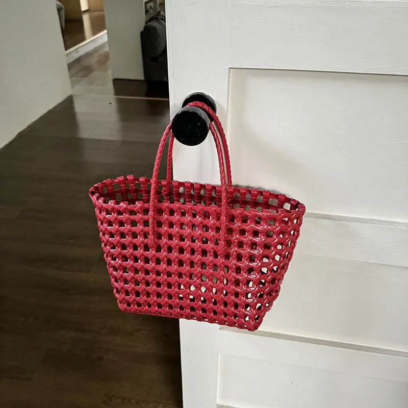 Hylhexyr Handheld Woven Shoulder Bag – PVC Tote for Vegetables, Beach, Picnic & Vacation, Women’s Handbag