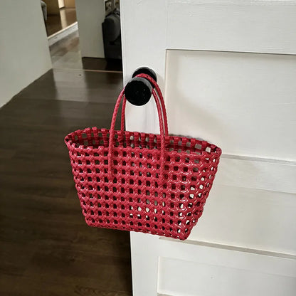 Hylhexyr Handheld Woven Shoulder Bag – PVC Tote for Vegetables, Beach, Picnic & Vacation, Women’s Handbag