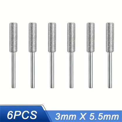 6Pcs Diamond Coated Cylindrical Burr Set (4/4.8/5.5mm) Chainsaw Sharpener Stone Files for Chain Sharpening, Carving & Grinding Tools Kit