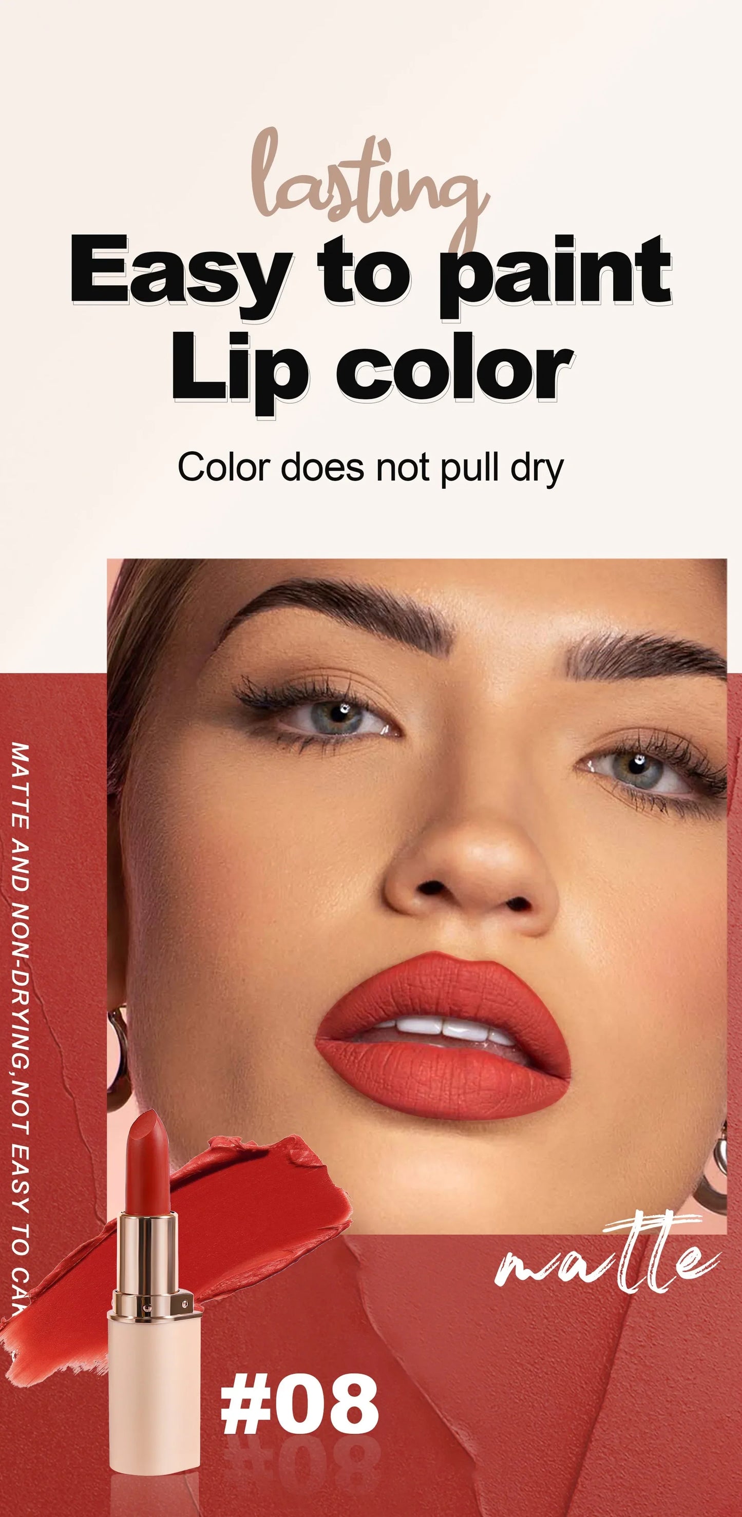 Deep Red Matte Lipstick – 8 Colors, Waterproof, Non-Stick Cup, Velvet Lip Balm, Dark Red Lipsticks for Easy Application