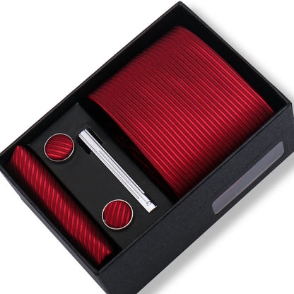 Men’s Green Business Tie Set - Premium Necktie with Hanky, Cufflinks & Tie Clip Gift Box for Wedding Formal Wear