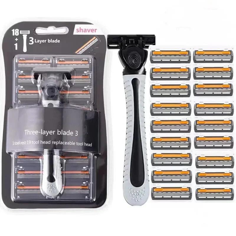 Men’s 3-Layer Reusable Safety Razor – Brand New Design with Imported Blades & Multi-Tool Replaceable Head