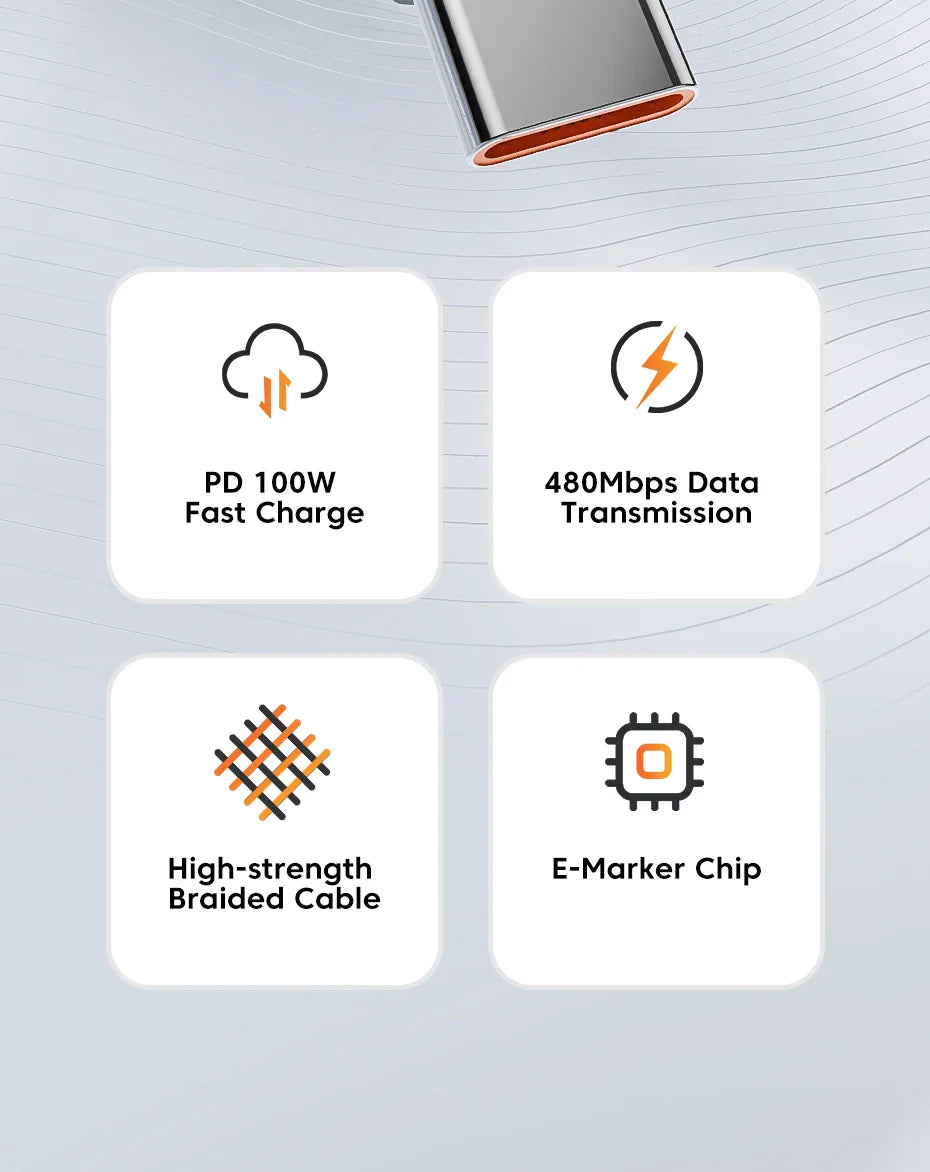 Toocki PD 100W/60W Type-C to Type-C Cable – Quick Charge 3.0 Fast Charging for iPhone 15, Huawei, Samsung, Xiaomi