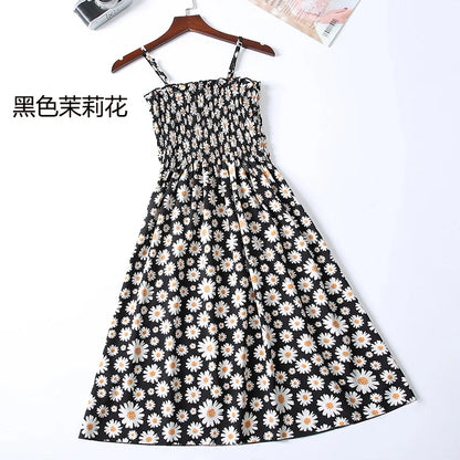Women’s Summer Mini Dress – Casual Sleeveless Spaghetti Strap Chiffon Dress with Elastic High Waist