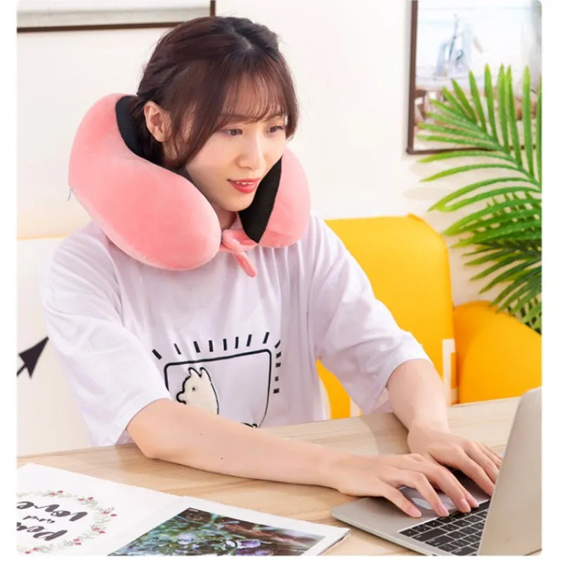 Memory Foam U-Shaped Neck Pillow - Soft Travel Pillow with Massage Function for Comfortable Sleeping and Cervical Healthcare Bedding