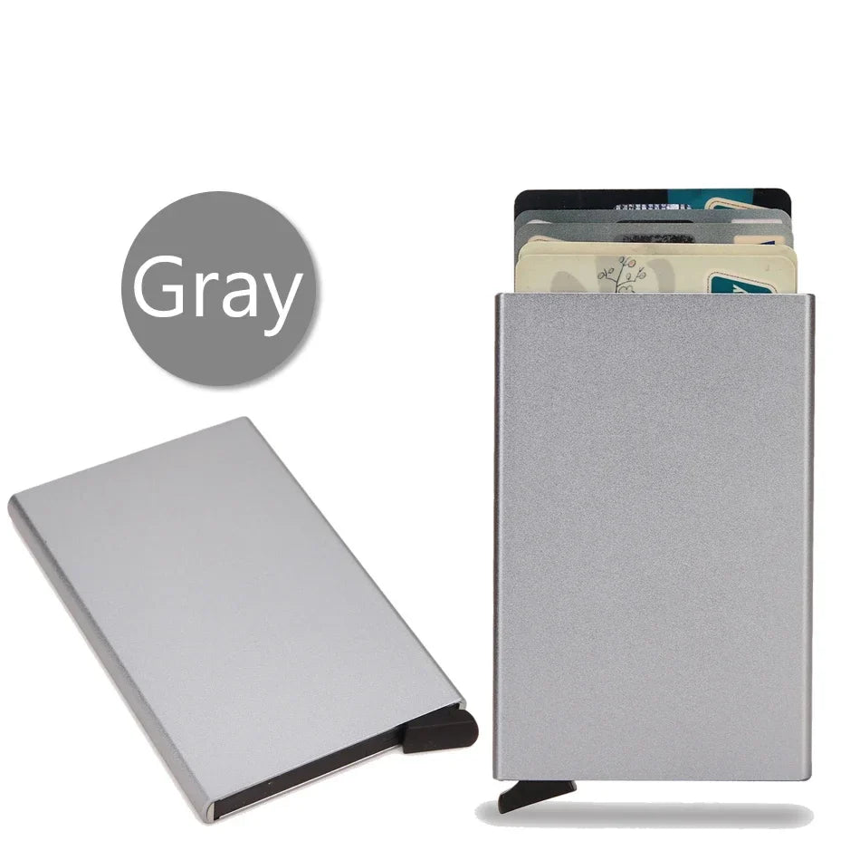 RFID Credit Card Holder Metal Slim Wallet for Men & Women, Pop-Up Minimalist Small Black Purse, Mini Wallet
