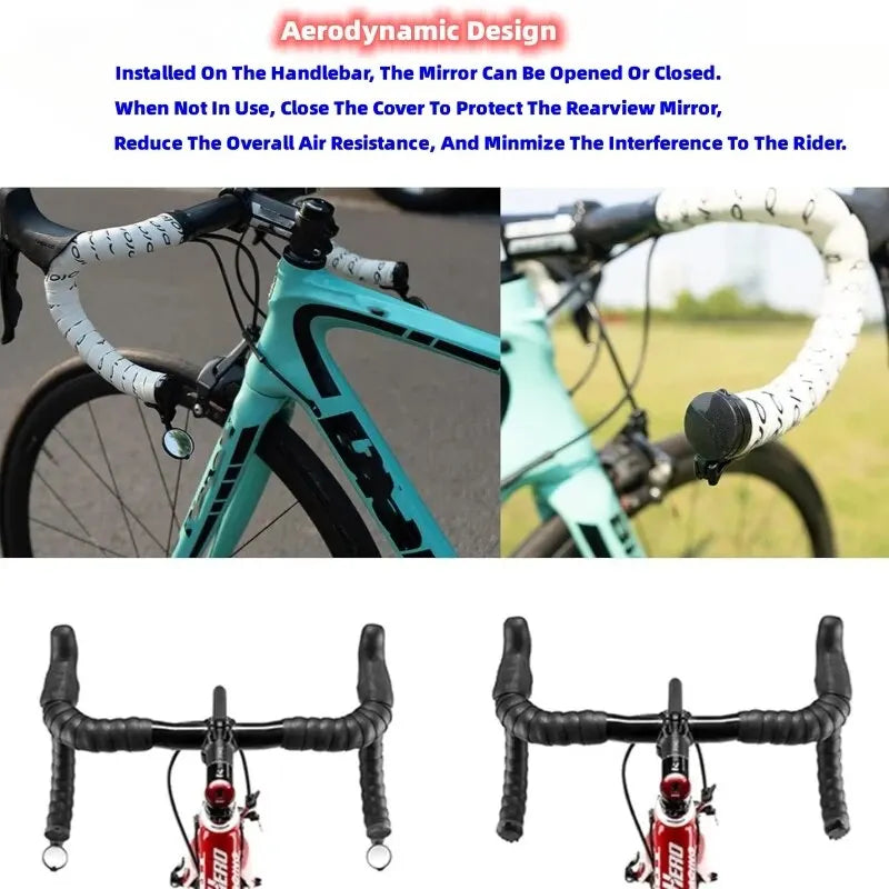 Bicycle Rear View Convex Mirror - Handlebar Drop Bar Mount with Acrylic Lens, Lightweight Back Sight Reflector