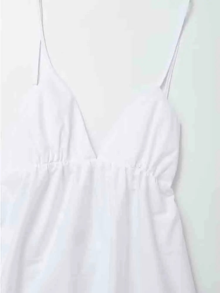 Summer Seduction: Sleeveless V Neck Midi Dress - Sexy Backless Style,  Fashion for Women, Casual Loose Beach Holiday White Long Dress