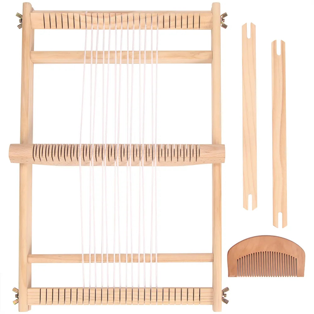 QJH Wooden Multi-Craft Weaving Loom | 19.6"L x 15.3"W Warp Frame | Heddle Bar for Tapestry Weaver | Kids Beginner Weave Board