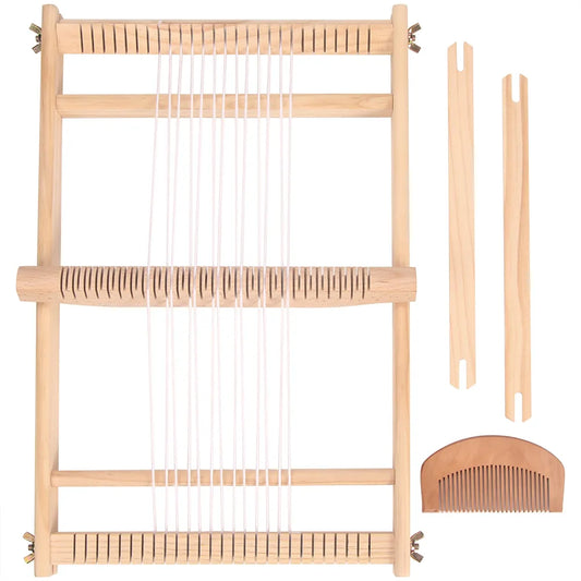 QJH Wooden Multi-Craft Weaving Loom | 19.6"L x 15.3"W Warp Frame | Heddle Bar for Tapestry Weaver | Kids Beginner Weave Board
