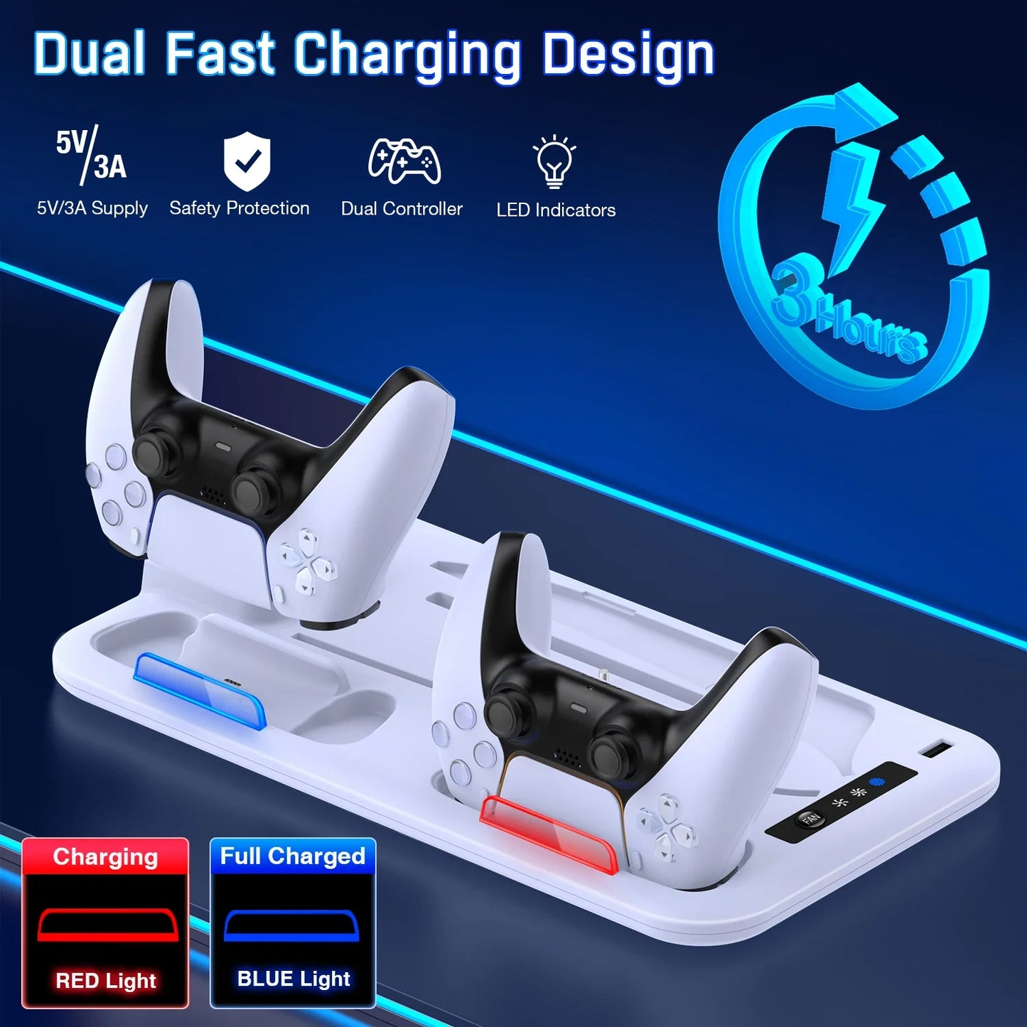 DinoFire PS5 Slim Cooling & Charging Stand – Vertical Fast Controller Charging Station for Disc & Digital PlayStation 5 Console