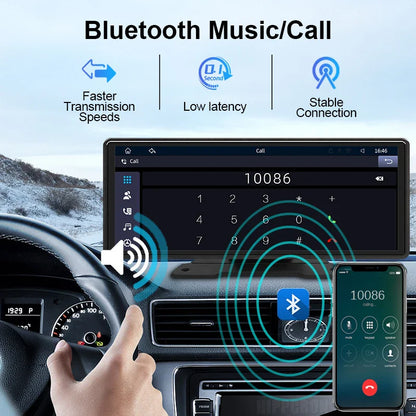 10.26" Car Mirror Radio Multimedia Player – Wireless CarPlay & Android Auto, Bluetooth, AUX, USB Screen