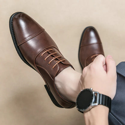 Men’s Luxury Leather Dress Shoes — Comfortable Pointed Business & Wedding Shoes Black