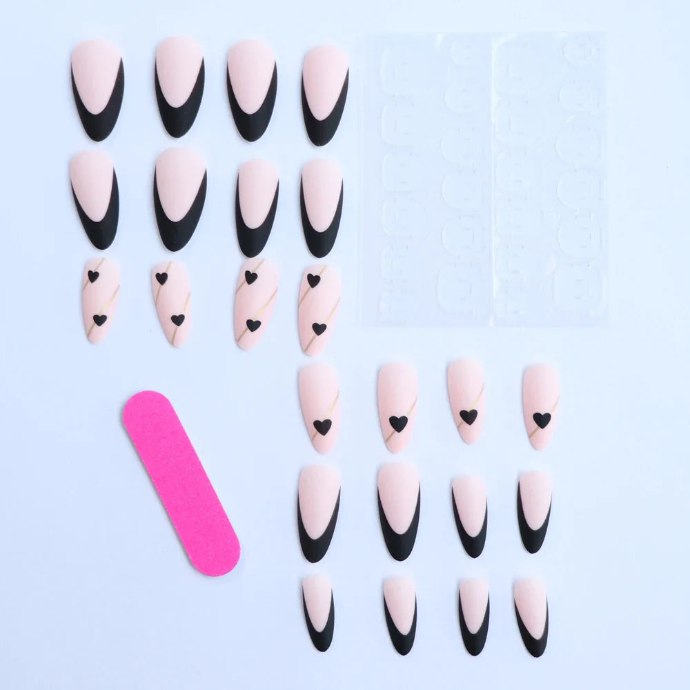 ARTAUG 24PCS Medium Stiletto Pink Press On Nails – Full Cover Fake Nails with Love Design, Handmade Nail Set