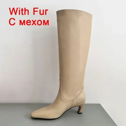 JOZHAMTA Women's Knee Boots – Real Leather, Wide Calf, Fall/Winter 2025 Kitten Heels, Long Tall Casual Dress Boots (Size 34-43)