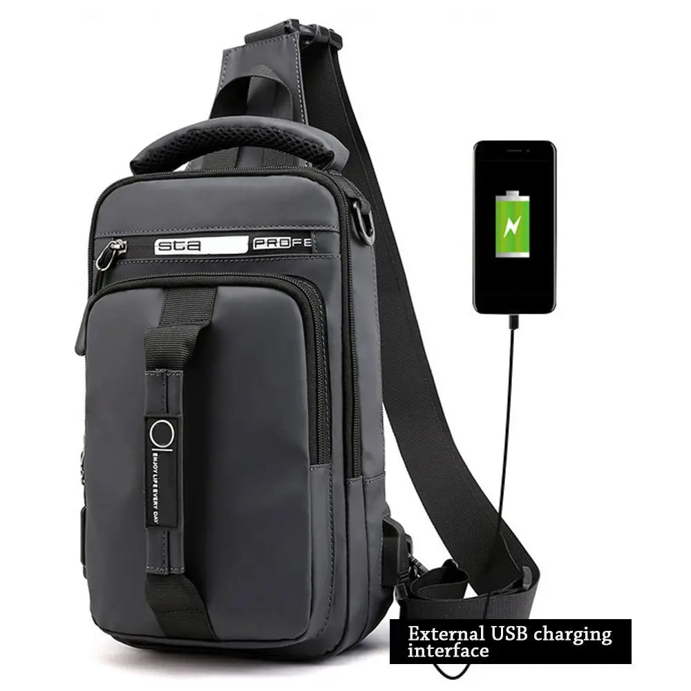 Men's Anti-Theft Sling Chest Bag – Crossbody Messenger Backpack with USB Charging Port
