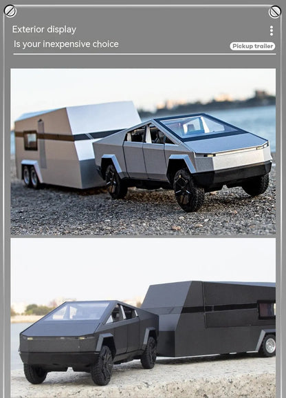 1:32 Cybertruck Diecast Toy Truck for Boys – Silver Pickup with Sound & Light, Metal Model Car for Kids Age 3+