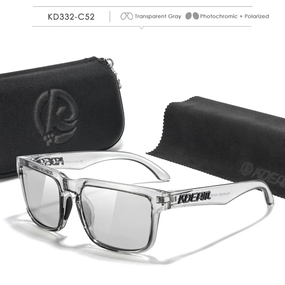 KDEAM Photochromic & Polarized Sunglasses - Category 3 Polarization, Unique Frame Surface Eyewear for Men & Women with Case
