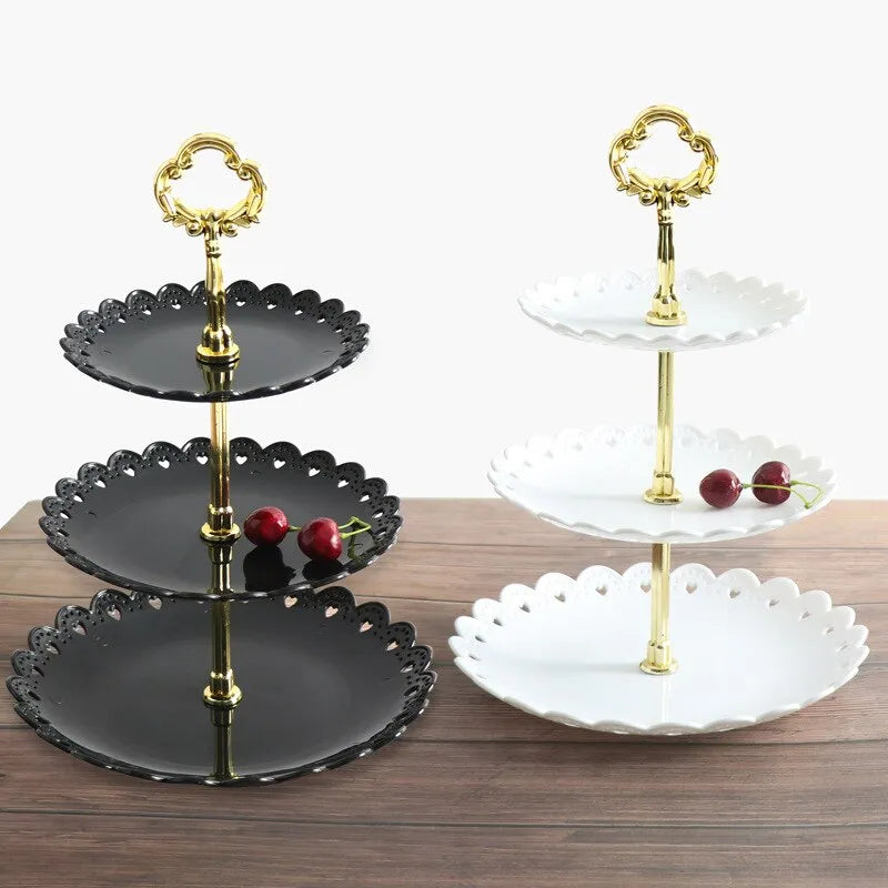 1PC European Style 3-Layer Dessert Stand - Elegant Plastic Fruit Tray and Cake Rack for Weddings, Parties, and Home Use