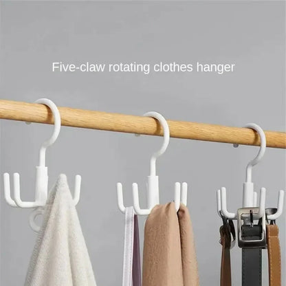 4-Claw Rotating Hook — Punch-Free Plastic Hanger for Bags, Scarves, Coats & Hats