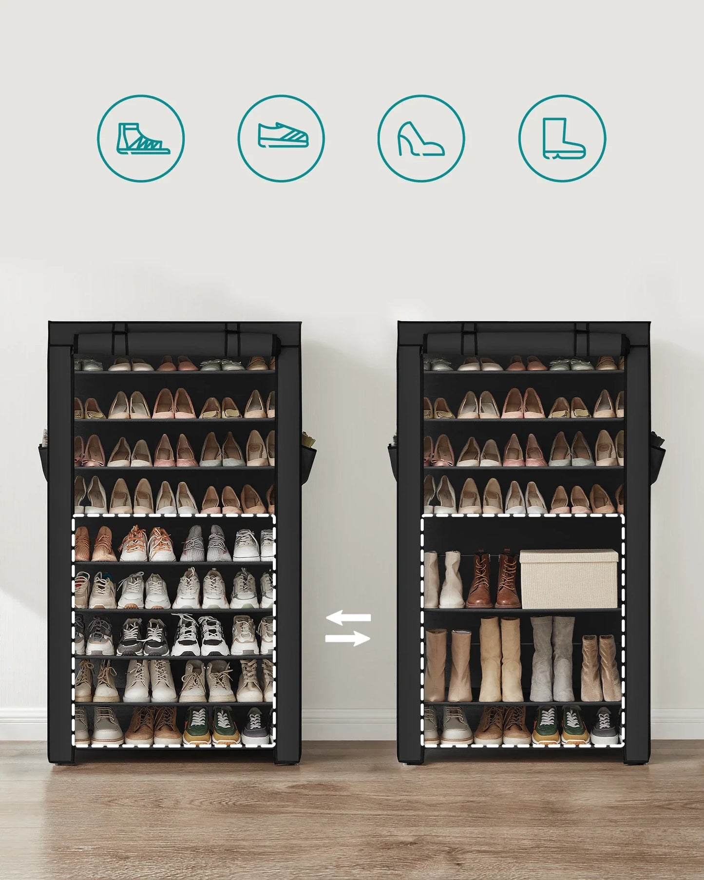 SONGMICS 9-Tier Shoe Rack – Nonwoven Fabric Covered Shoe Organizer for 40-50 Pairs, Entryway Storage Shelf