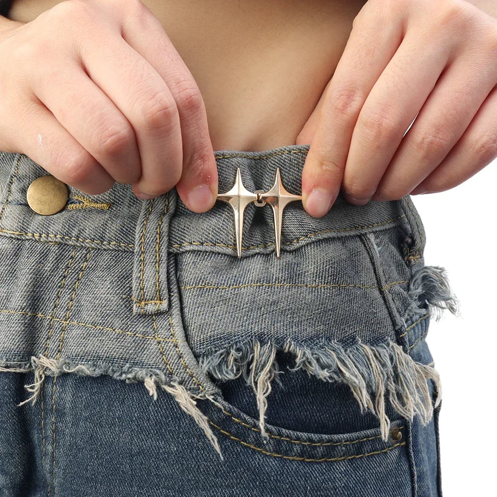 Adjustable Jean Button Pins – Detachable Metal Waist Tightener with Cross Star Design for Clothing Alterations