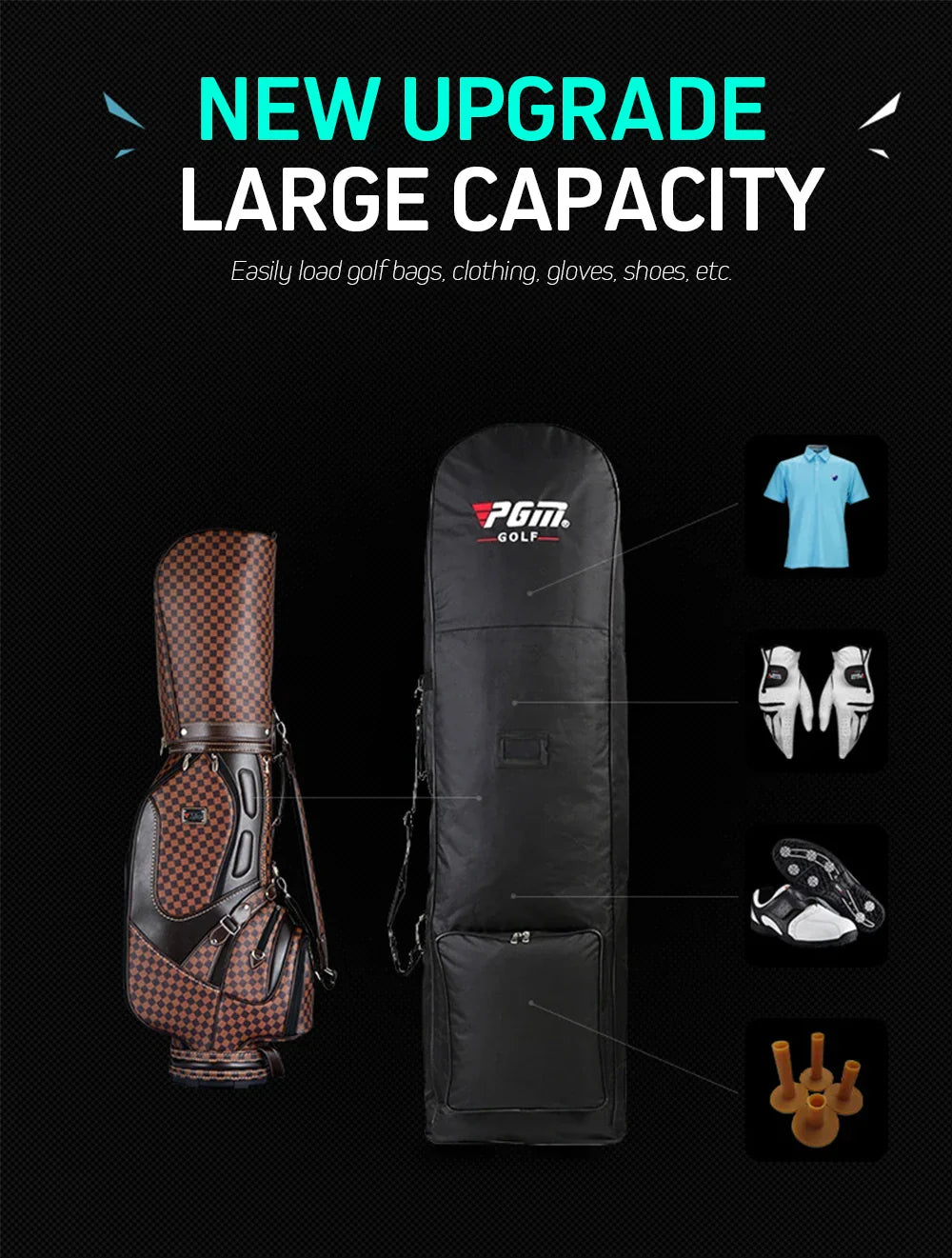 PGM Golf Aviation Bag HKB002 – Foldable Large Capacity Travel Bag with Silent Wheels for Airplane Consignment