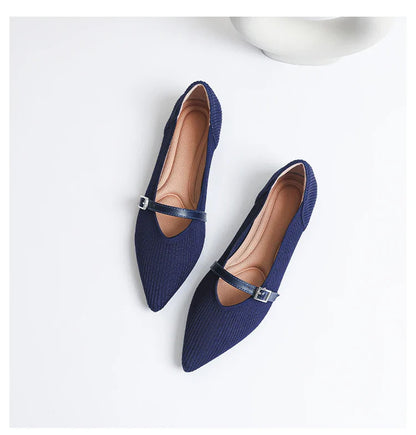 2024 Women's Flat Shoes – Pointed Toe Soft Knitted Sole, Breathable & Comfortable Spring and Autumn New Model