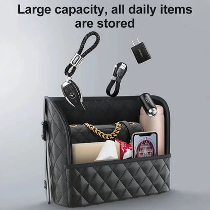 Large Capacity Car Middle Seat Storage Net - Leather Hanging Bag & Seat Back Organizer