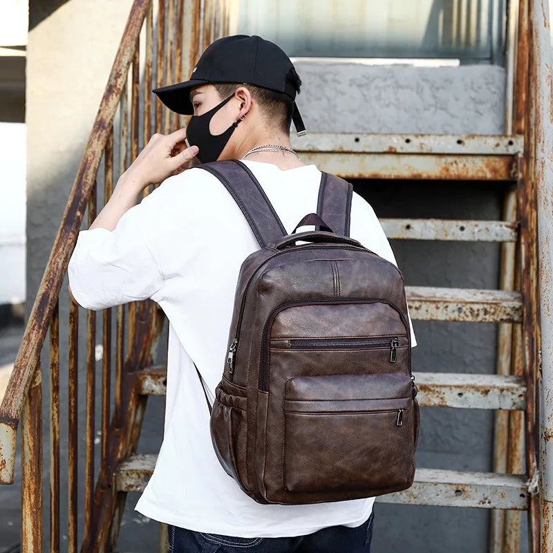 High-Quality PU Leather Backpack | USB Charging | Large Laptop Compartment | Mochilas Schoolbag for Teenage Boys