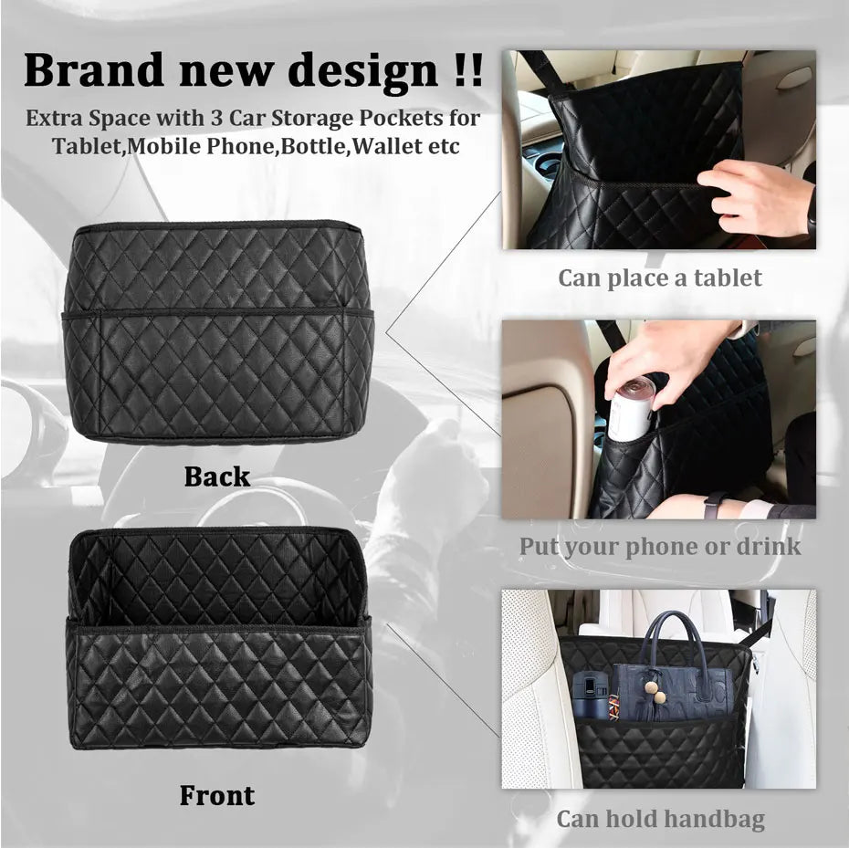 SEAMETAL PU Leather Car Handbag Holder - Seat Back Hanging Storage Organizer for Auto Interior