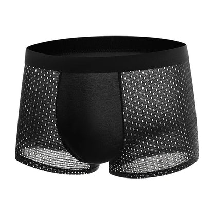 Men’s Ice Silk Mesh Boxer Shorts (4-Pack) – Plus Size Breathable Summer Underwear, Soft Solid Sexy Cooling Men’s Boxers Briefs Set