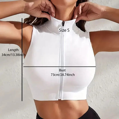 Women's 2-Piece Close-Fitting Zipper Yoga Exercise Vest Top - Breathable and Sexy Fitness Wear