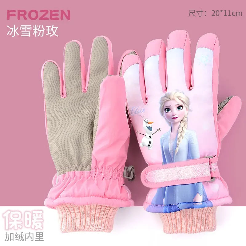 Hasbro Princess Elsa Kids Ski Gloves – Cute Waterproof & Warm Velvet Winter Gloves for Girls