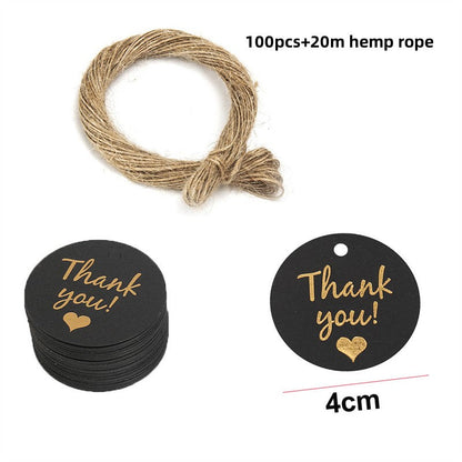 100PCS Hemp Rope & 20m Gilded Hanging Tags – Cowhide Black & White Cardboard Blank DIY Heart & Circle Labels