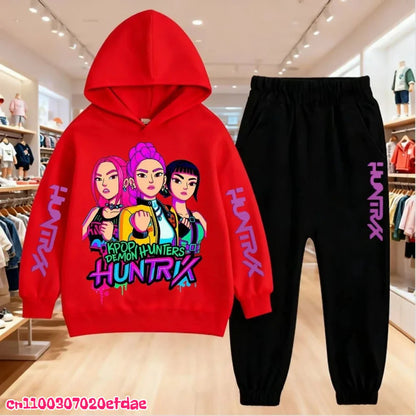 Children’s KPop Demon Hunters Hoodie & Pants Set – Autumn & Winter Casual Outerwear for Boys & Girls, Ages 3-12 Gift
