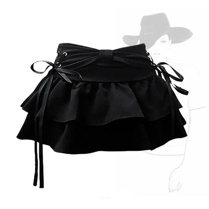 Y2K Kawaii Bow Denim Mini Skirt — Women’s Vintage A-Line Gothic Streetwear Summer Outfit