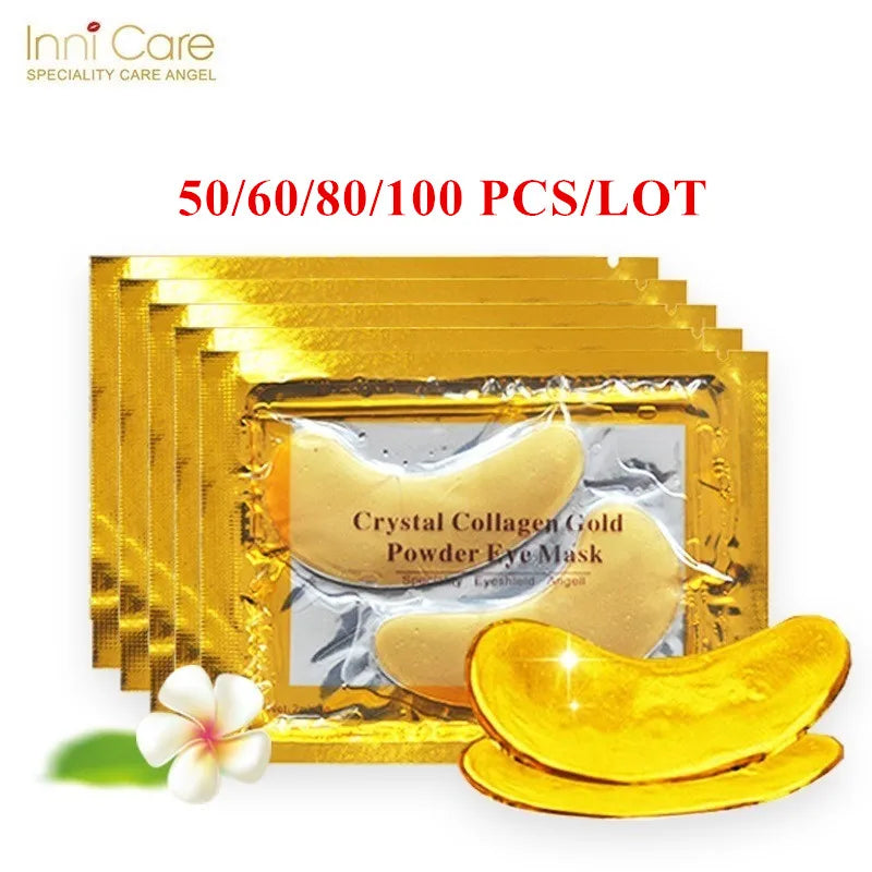 InniCare Crystal Collagen Gold Eye Masks – 50/60/80/100 Pcs Anti-Dark Circle Beauty Patches for Eye Skin Care, Korean Cosmetics