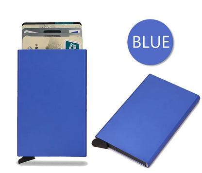 RFID Credit Card Holder Metal Slim Wallet for Men & Women, Pop-Up Minimalist Small Black Purse, Mini Wallet