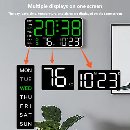 LED Screen Digital Wall Clock - 12/24H Table Clock with Adjustable Brightness, Electronic Alarm for Home Living Room Decor
