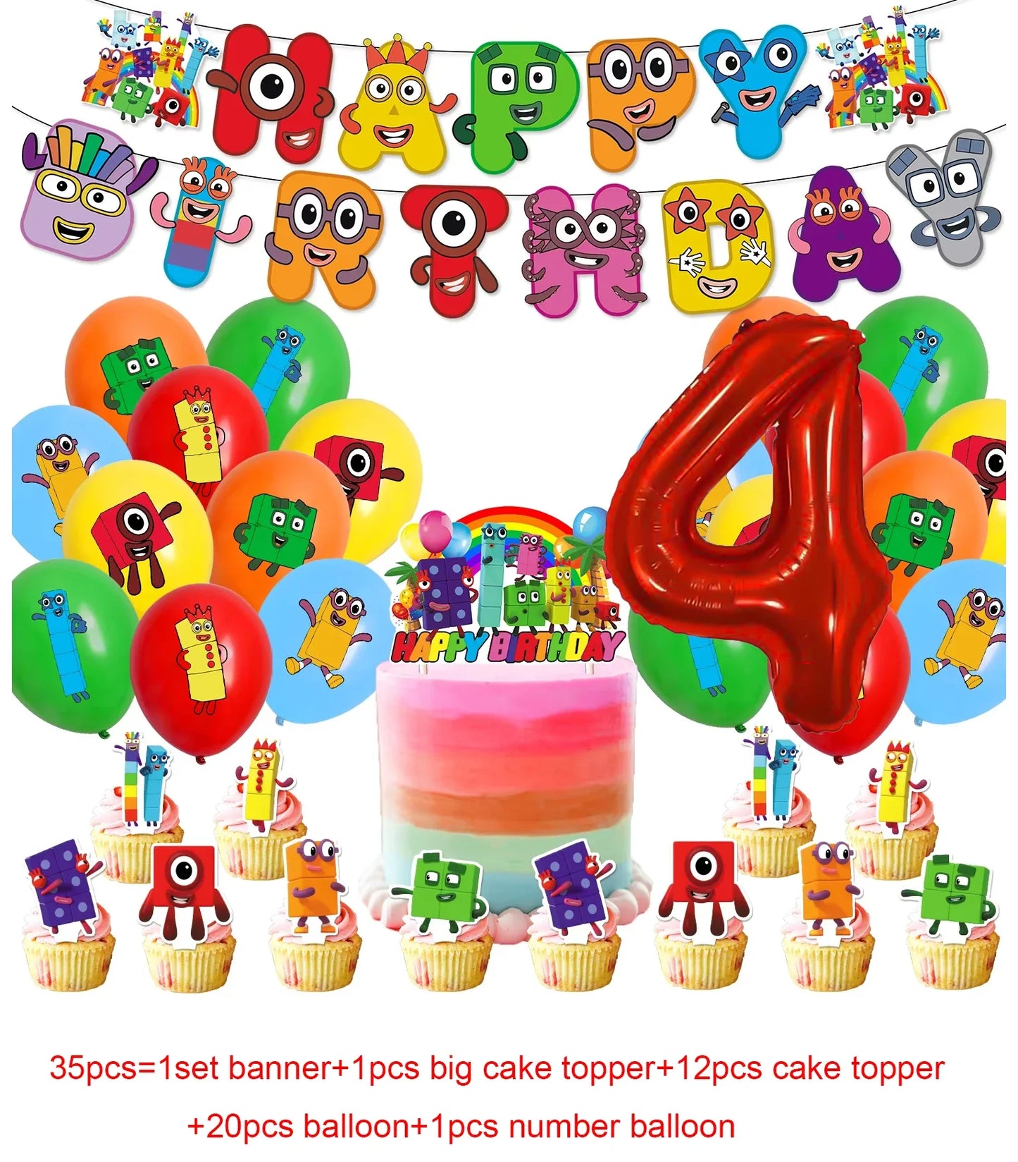 Number Birthday Building Blocks Party Decorations Set – Tablecloth, Banner, Balloons & Cake Topper for Kids & Baby Shower Supplies