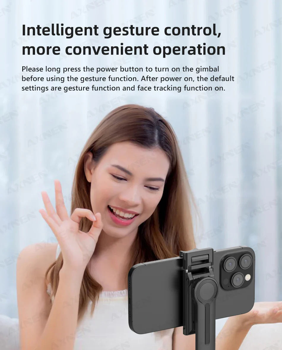 Smart Auto Face Tracking AI Gimbal – 360° Desktop Vlog Stabilizer for Smartphone & Action Camera (Tripod Optional)