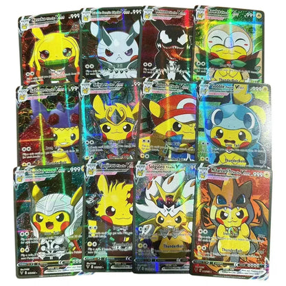 2025 New 55PCS Pokémon Holographic Cards — Pikachu & Anime Characters Cosplay English Trading Card Collection for Kids’ Gifts
