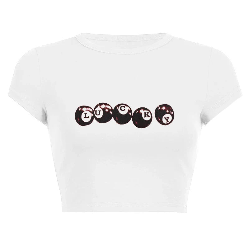 Harajuku Y2K Women’s White Crop Top – Casual Short Loose Summer Tee